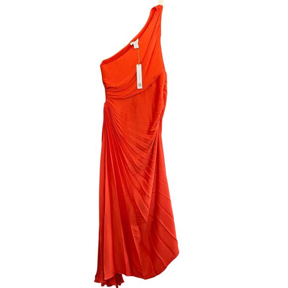 House of Harlow Dress Women L Orange Satin Pleated Wedding Guest Grecian Formal - Picture 3 of 16